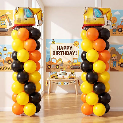 2 Set Construction Party Balloon Column Stand Kit Orange Yellow Black Balloon - Image 3