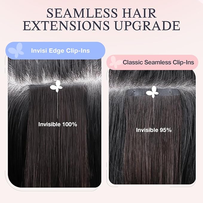 DOORES Hair Extensions Real Human Clip in 20 inch 120g 7pcs Invisi Edge, Seamless Clip in Hair Extensions Invisible Clipins Virgin Injected Skin Weft, 2/6/2 Dark Brown to Chestnut Brown