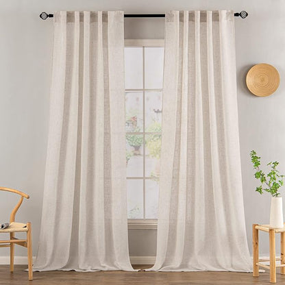 MIULEE Natural White Linen Curtains 132 Inch Length 2 Panels - Image 2