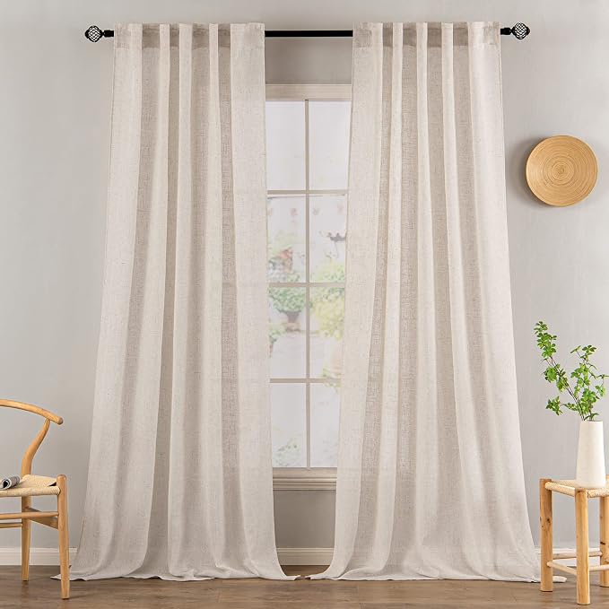MIULEE Natural White Linen Curtains 42x84 Inch Long Textured Window Drapes | 2 - Image 2