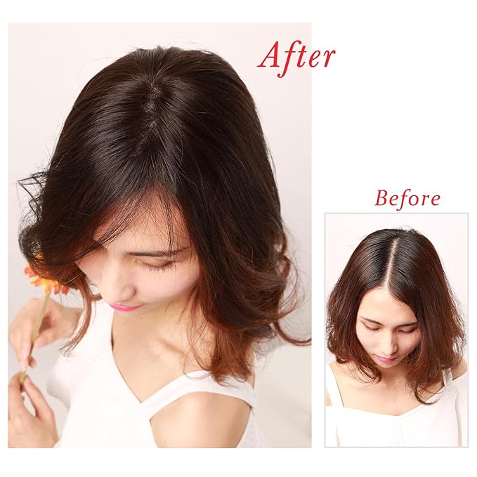 Real Human Hair Topper Double-Monofilament Top Hand-Tied Hair Pieces Mid Length for WomenThinning BHADS710 (3 Natural Brown × Hair Length:9.8"(25cm), Base Size:2.8"×3.9"(7cm×10cm))