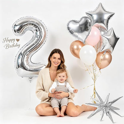 TONIFUL 2nd Birthday Balloons Kit 40Inch Silver Large Number 2 Foil Balloon | - Image 3