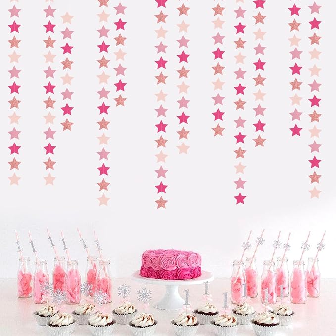 Hot-Pink Rose-Gold Party Decorations Garland - 62ft Twinkle Little Star Hanging - Image 4