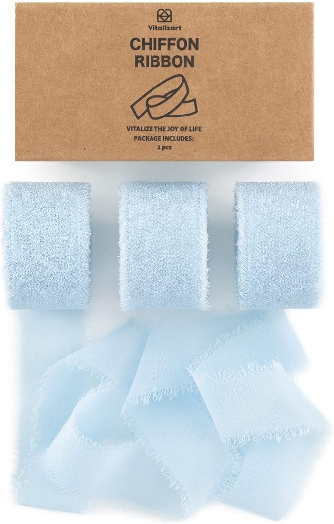 Vitalizart Baby Blue Chiffon Silk Ribbon 1" x 21 Yd Fringe Fabric Package by Vitalizart