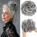 CJL HAIR Large Messy Bun Hair Piece Wavy Curly Scrunchies Synthetic Chignon Ponytail Hair Extensions Thick Updo Hairpieces for Women Dark Grey
