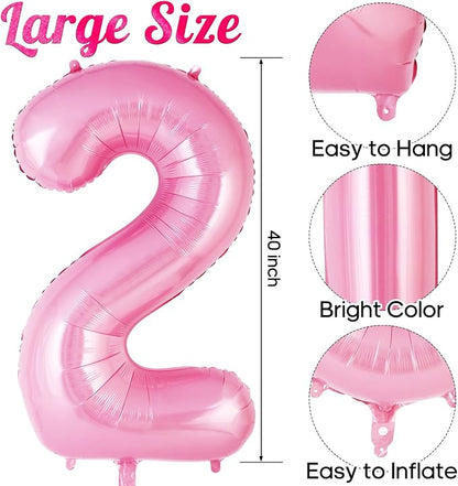 Pink Number 2 Balloon 40 Inch, Big Large Foil Helium Number Balloons, Jumbo - Image 3