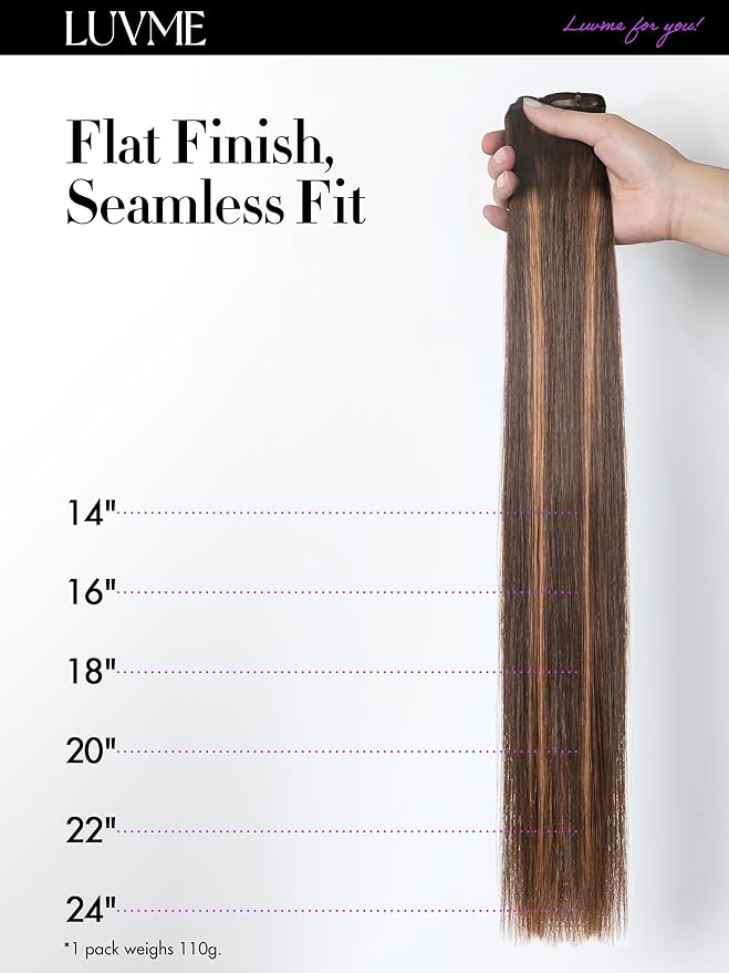 LUVME Straight Seamless 110g 7Pcs Clip in Hair Extensions Full Max with 20inch Remy Human Hair Extensions, Highlight Color 100% Real Soft