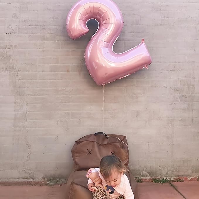 40 Inch Balloon Number 2 Pastel Pink, Large Foil Light Pink Number Balloons Set - Image 7