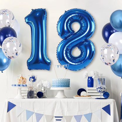 Navy Blue 18 Balloons, 40 Inch Dark Blue Foil Number 18 Balloon Set, XXL Self - Image 5
