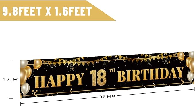 Large Happy 18th Birthday Decoration Banner, 18th Birthday Party Decorations - Image 2