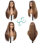 Honey Blonde 13x4 HD Lace Front Wig 26inch Layered Synthetic Lace Pre Plucked Straight Glueless Wigs for Black Women with Sunkissed Highlights