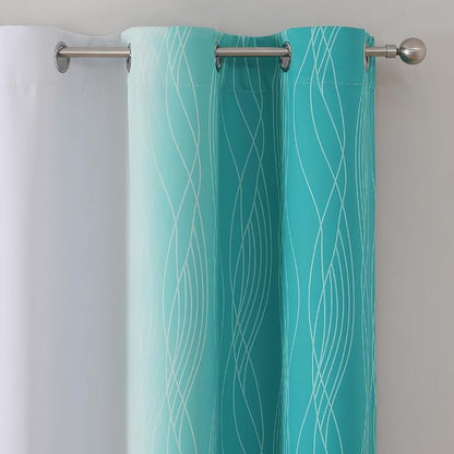 Teal and Greyish White Blackout Curtains 45 Inch Length, Light Blocking - Image 4