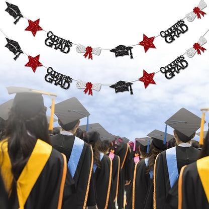Black and Red Congrats Grad Banner Graduation Decorations Class of 2026 Glitter - Image 5