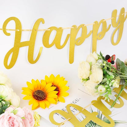 Happy Anniversary Banner Sign Gold Glitter Wedding Bunting Banner Flag Garland - Image 9