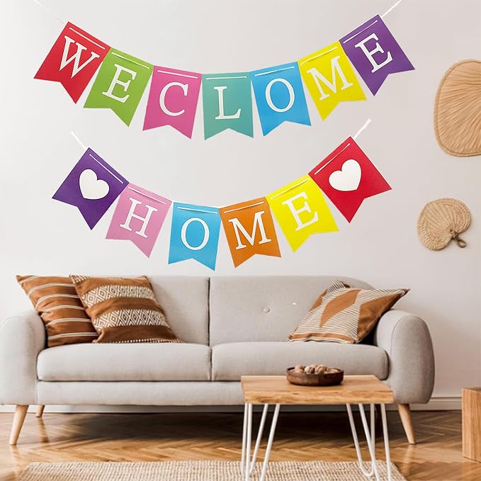 Welcome Home Banner Decorations Glitter Colorful Bunting Backdrop - Image 4