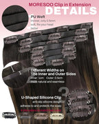 Moresoo Seamless Clip in Hair Extensions Human Hair Balayage Dark Brown to Chestnut Brown Hair Extensions Clip ins Short Straight Pu Skin Weft 120g/7pcs 14 inch
