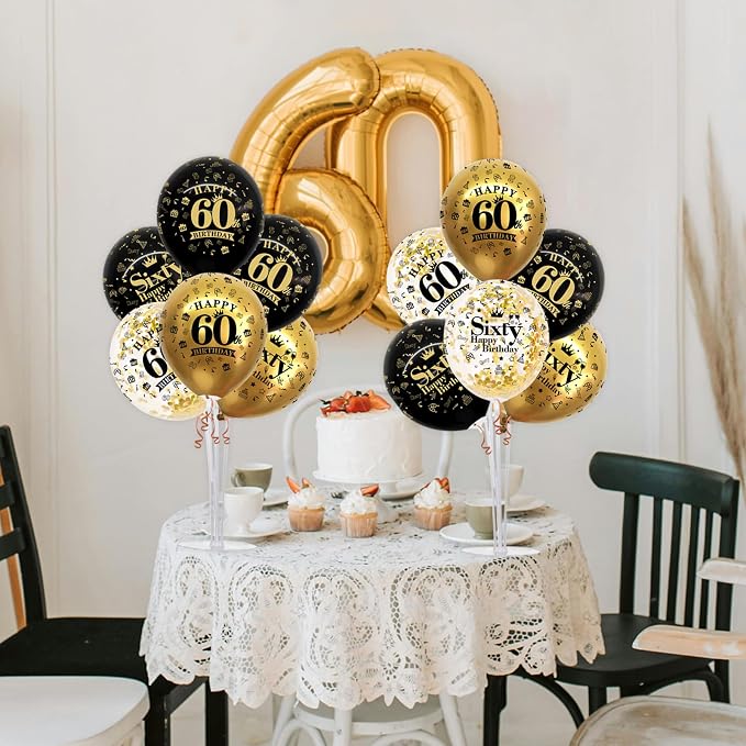 TONIFUL 4 Set Black Gold 60 Printed Balloon Stands - Image 4