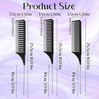 3Pcs Highlighting Comb Professional Hair Dye Combs 3 Sizes Highlight Comb Weaving Combs with Long Stainless Steel Rat Tail for Home and Salon(Black)