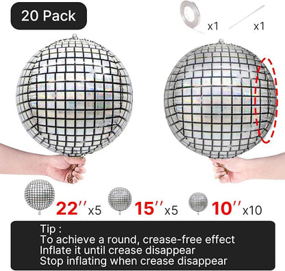 PartyWoo Silver Disco Ball Large Giant Foil Balloons 20pcs Different Sizes | 22 - Image 4