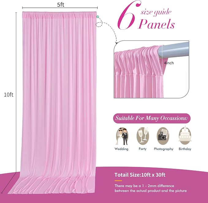 30 ft x 10 ft Wrinkle Free Baby Pink Backdrop Curtain - Image 5