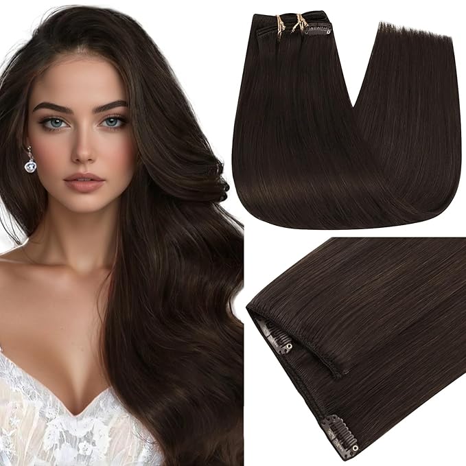 Full Shine Dark Brown Hair Extensions Clip ins Real Hair Clip in Extensions Invisible Clip in Hair Extensions for Women Brown Thick Human Hair Extra Volume 18 Inch 7 Pcs 135 G