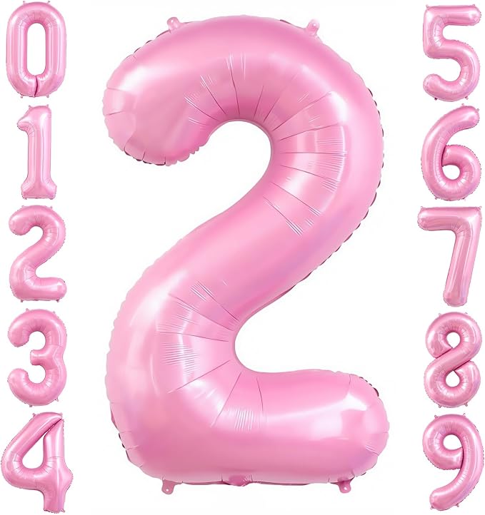 Pastel Pink 2 Balloon, Light Pink 2 Balloons Number, 40 Inch Helium Foil Mylar by BBPOOL