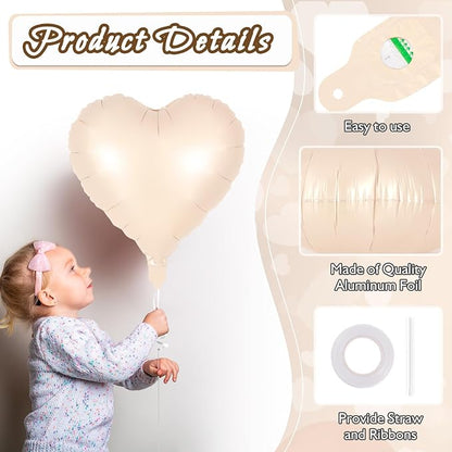 12 Pcs Beige Heart Balloons, 18 Inch Heart Foil Balloons Love Balloon Valentine - Image 5