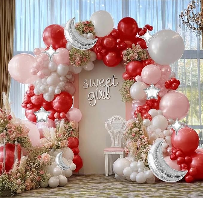 White Balloons Arch Double Stuffed Pearl White Star Moon Balloon Garland - Image 6