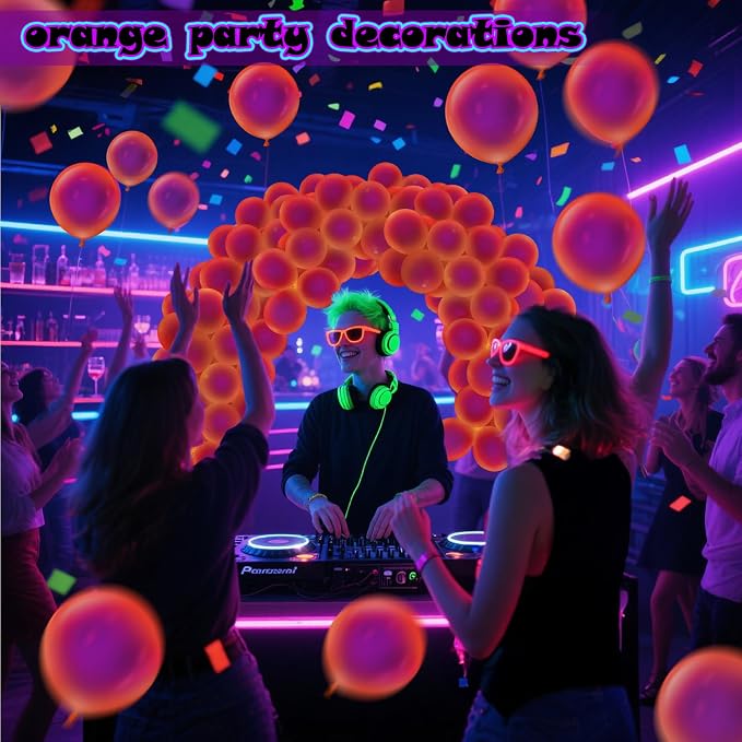 100 Pcs UV Neon Orange Balloons 12 inch Neon Party Supplies, Glow in the Dark - Image 6