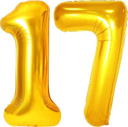 Jonhamwelbor 17 Number Balloons Gold Big Giant Jumbo Number 17 Foil Mylar by Jonhamwelbor