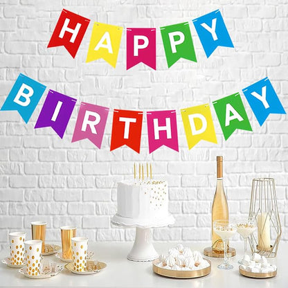 Rainbow Happy Birthday Banner Colorful Birthday Flag Bunting - Image 4