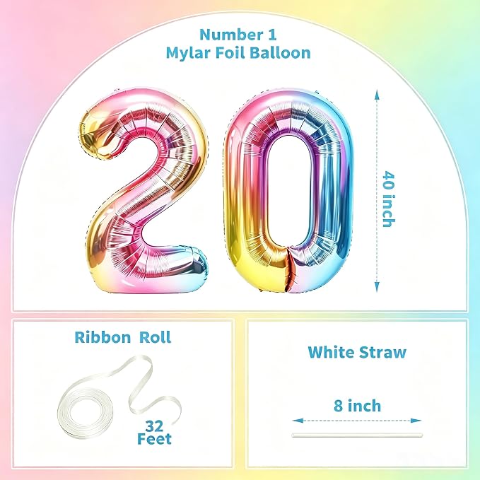 Rainbow Number Balloons Birthday Balloons - Image 2