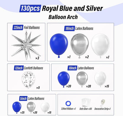 FOTIOMRG 131pcs Royal Blue and Silver Balloon Arch Garland Kit | Royal Blue - Image 2