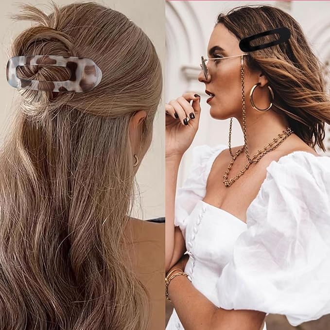 Velscrun Flat Hair Clips for Women Girls, 2 Styles 8 Pcs Lay Flat Claw Clips, Strong Hold French Duck Billed Large Side Hair Jaw Clip for All Hair Types, Fashion Trendy Hair Accessories Tortoise