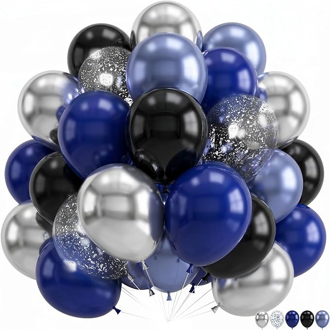 Black Blue Silver Balloons 12 Inch Graduation Balloon Navy Royal Blue Metallic by Froova