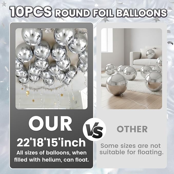 10Pcs Silver Round Foil Balloons, Metallic Silver Foil Baloon - Image 6
