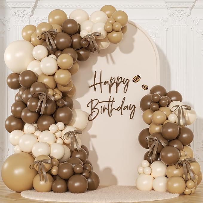Brown Balloon Garland Arch Kit for Birthday Decor | 140Pcs Neutral Nude Beige by NUTTYBASH