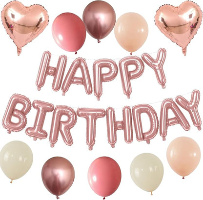 Happy Birthday Balloon Banner Rose Gold, 16 Inch Mylar Letters Rose Gold Heart - Image 6