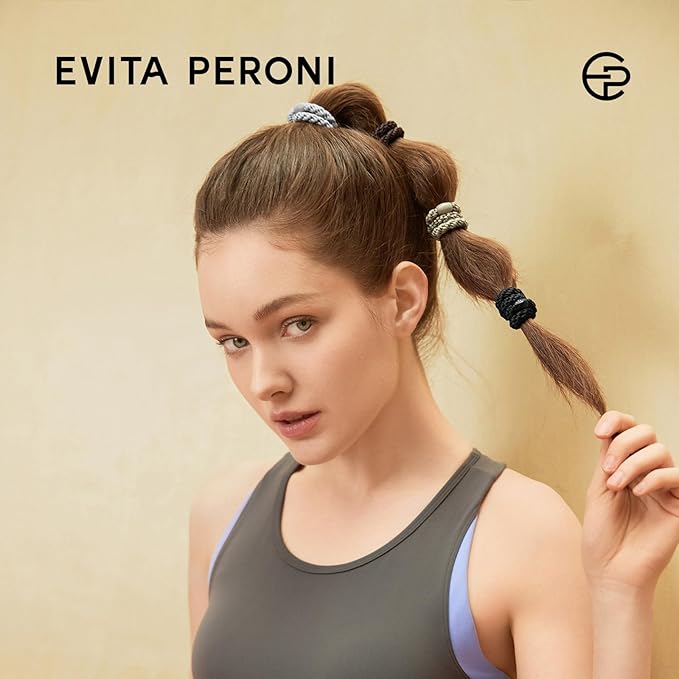 EVITA PERONI Hair Ties 12 Pcs Set, High Elastic Ponytail Holders, Hair Ties No Damage for Thick Curly Hair Women Men, Mothers Day Gifts (Black)