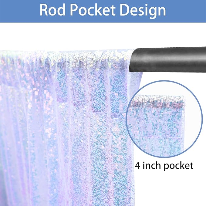 Hahuho Mermaid Lavender Sequin Backdrop Curtain, Banquet Decoration（2 Panels - Image 2
