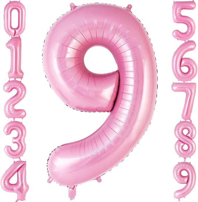 Pink Number 9 Balloon 40 Inch, Big Large Foil Helium Number Balloons, Jumbo by AIQINHU