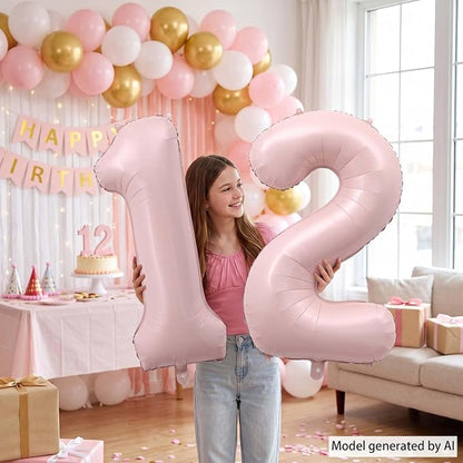 Baby Pink Number 12 Balloon 40 Inch, Blush Foil Numeral Party Supplies | - Image 6