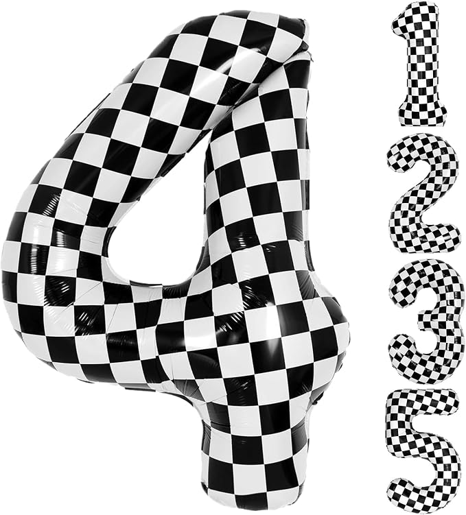 40 Inch Checkered 4 Balloons, Boys Girls Racing Car Track Theme Supplies by AXBMM