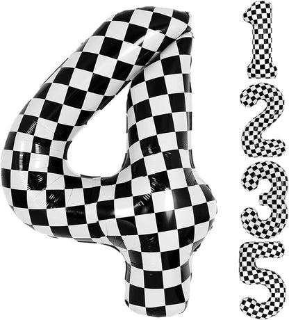 40 Inch Checkered 4 Balloons, Boys Girls Racing Car Track Theme Supplies by AXBMM