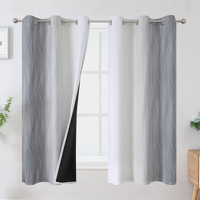 Full Room Darkening Greyish White and Grey Blackout Curtains 63 Inch Length 2 by ESTELARTEXTILER