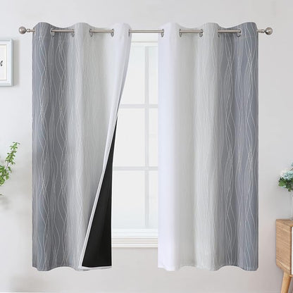 Full Room Darkening Greyish White and Grey Blackout Curtains 63 Inch Length 2 by ESTELARTEXTILER