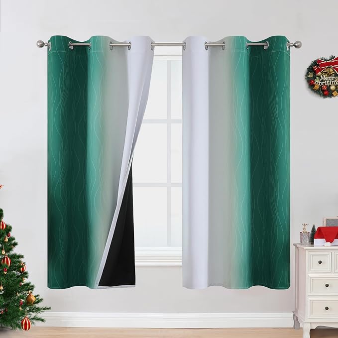 Ombre Greyish White and Green Blackout Curtains & Drapes by ESTELARTEXTILER