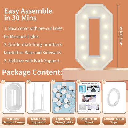 4FT Light Up Numbers Letters, Giant Marquee Numbers, Mosaic Balloon Number 0 - Image 5