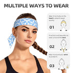 Boys Girls Sports Sweat Band, Multipurpose Long Head Ribbon for Sports Workout Spa, Fashion Light Blue Animal Cow Print Headdress Hand Decor