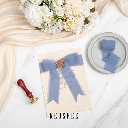 KEOSREE Baby Blue Dusty Blue Chiffon Ribbon Set 1.5" x21Yd | Handmade Frayed - Image 5